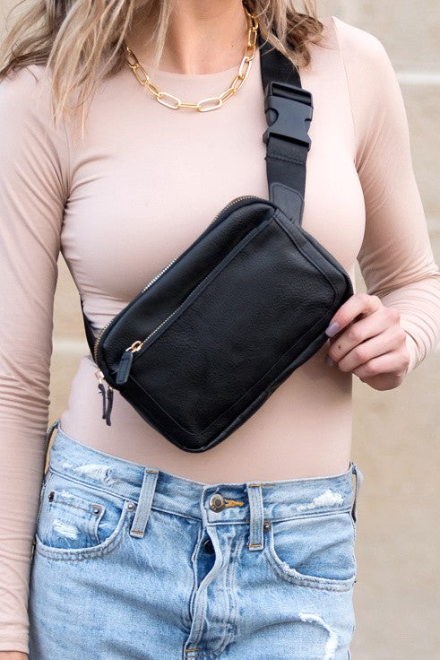 Cognac/White Presly Vegan Leather Everywhere Sling Belt Bag | Anekay