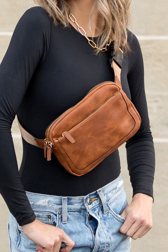 Black Presly Vegan Leather Everywhere Sling Belt Bag | Anekay