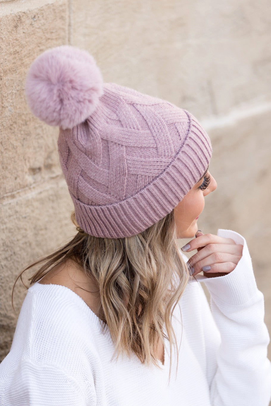 Chunky Knit Fur Pom Beanie | Anekay