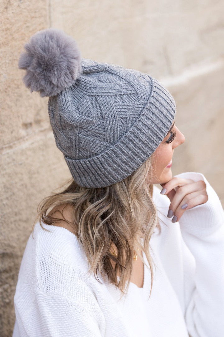 Chunky Knit Fur Pom Beanie | Anekay