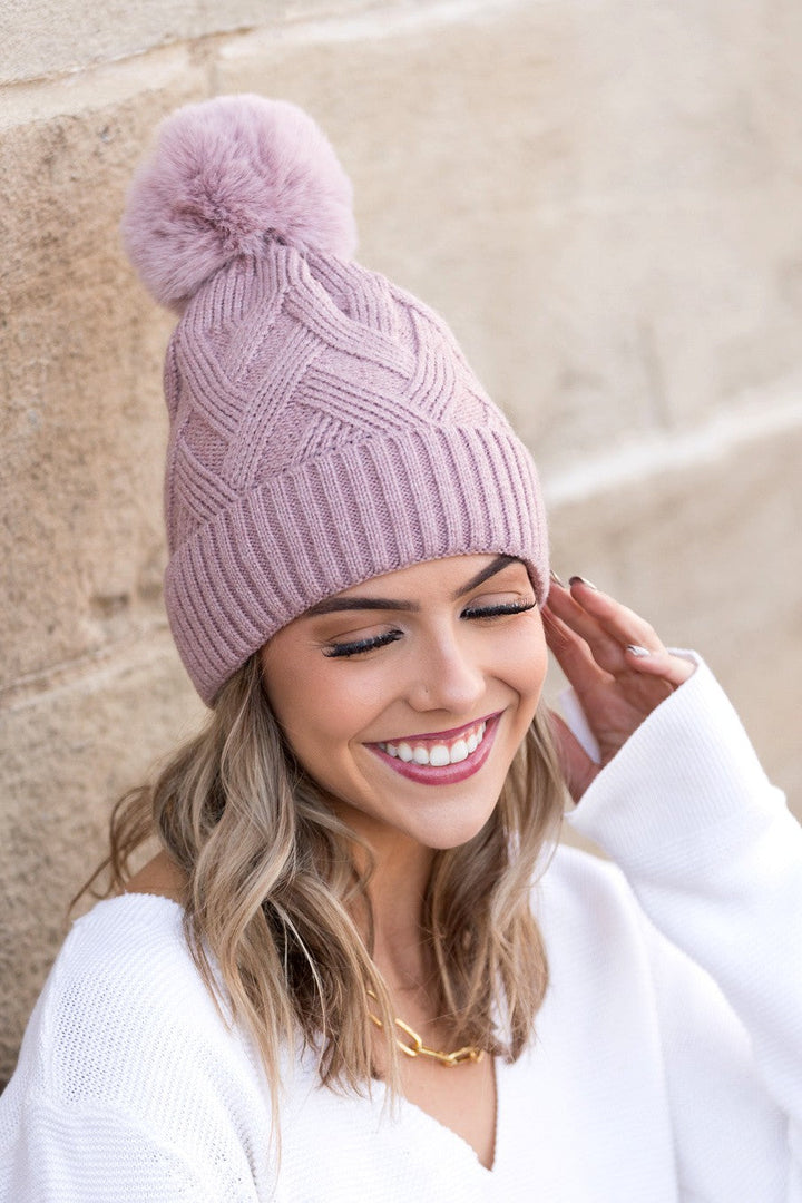 Chunky Knit Fur Pom Beanie | Anekay