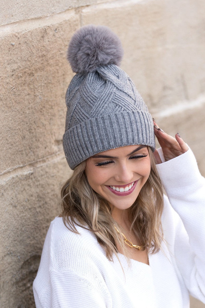 Chunky Knit Fur Pom Beanie | Anekay