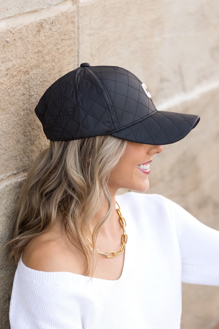 Taupe Quilted Puffer Ball Cap