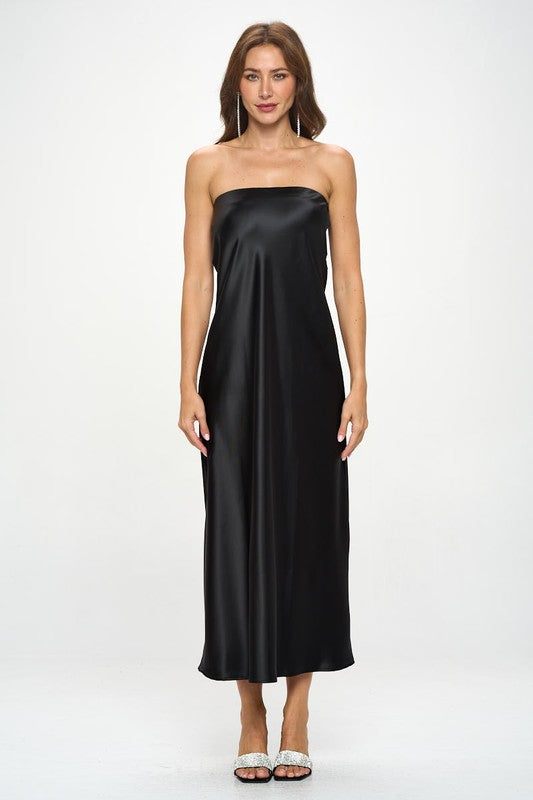 Made In Usa Silky Satin Tube Draped Dress