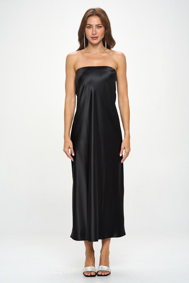 Made in USA Silky Satin Tube Draped Dress.