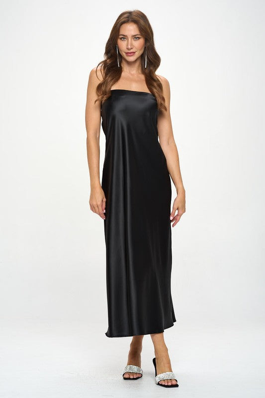 BK Made In Usa Silky Satin Tube Draped Dress
