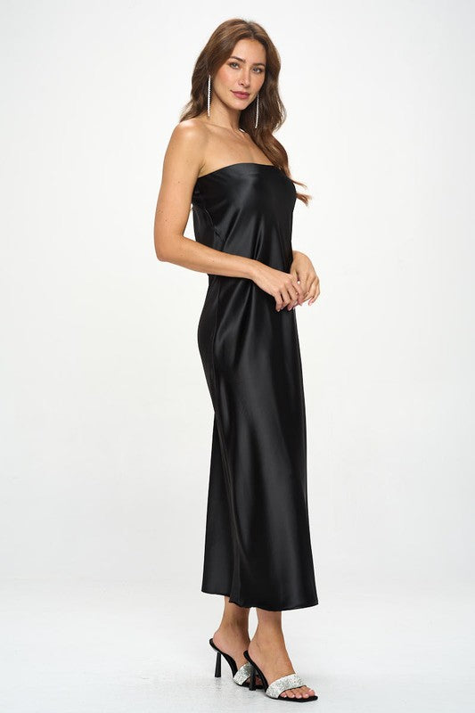 Made In Usa Silky Satin Tube Draped Dress