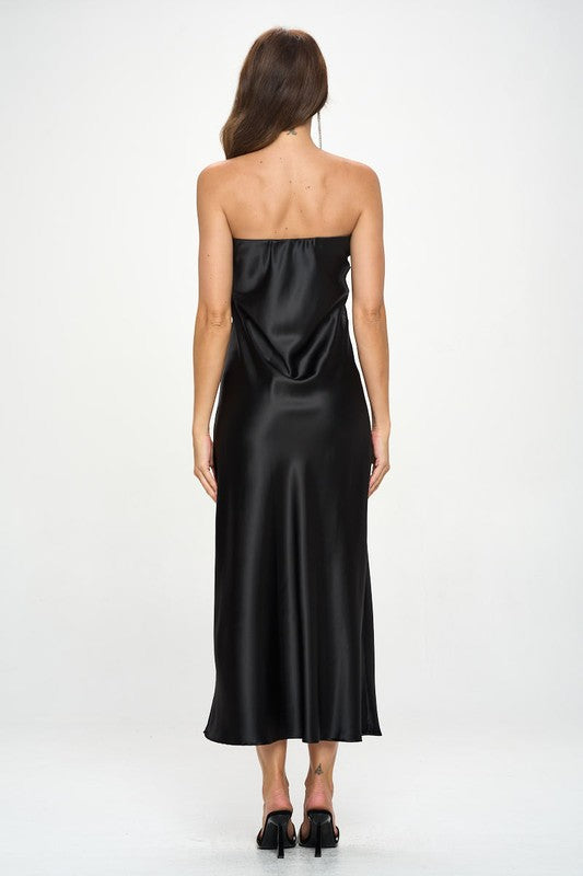 Made In Usa Silky Satin Tube Draped Dress