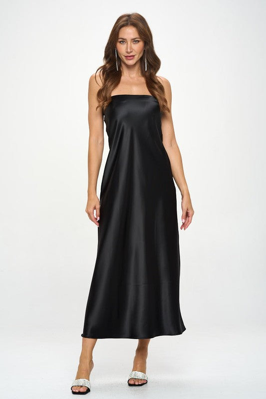BK Made In Usa Silky Satin Tube Draped Dress