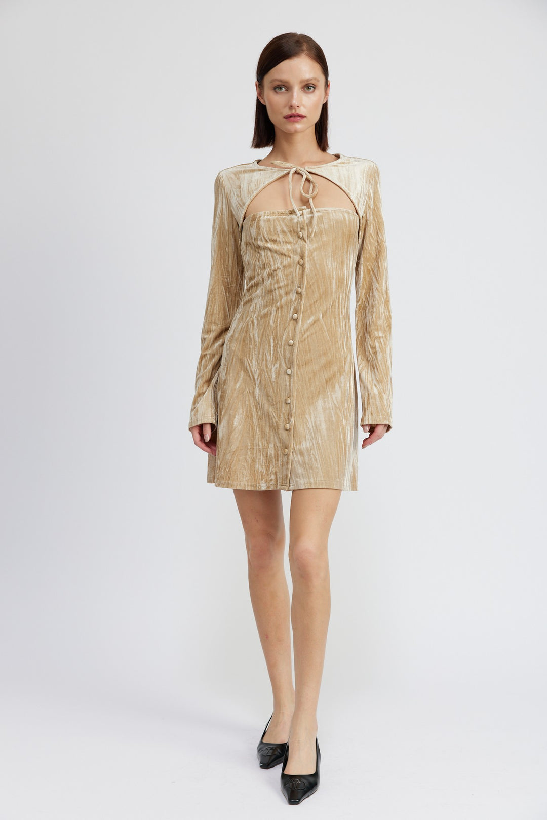 Oyster Long Sleeve Mini Suede Dress