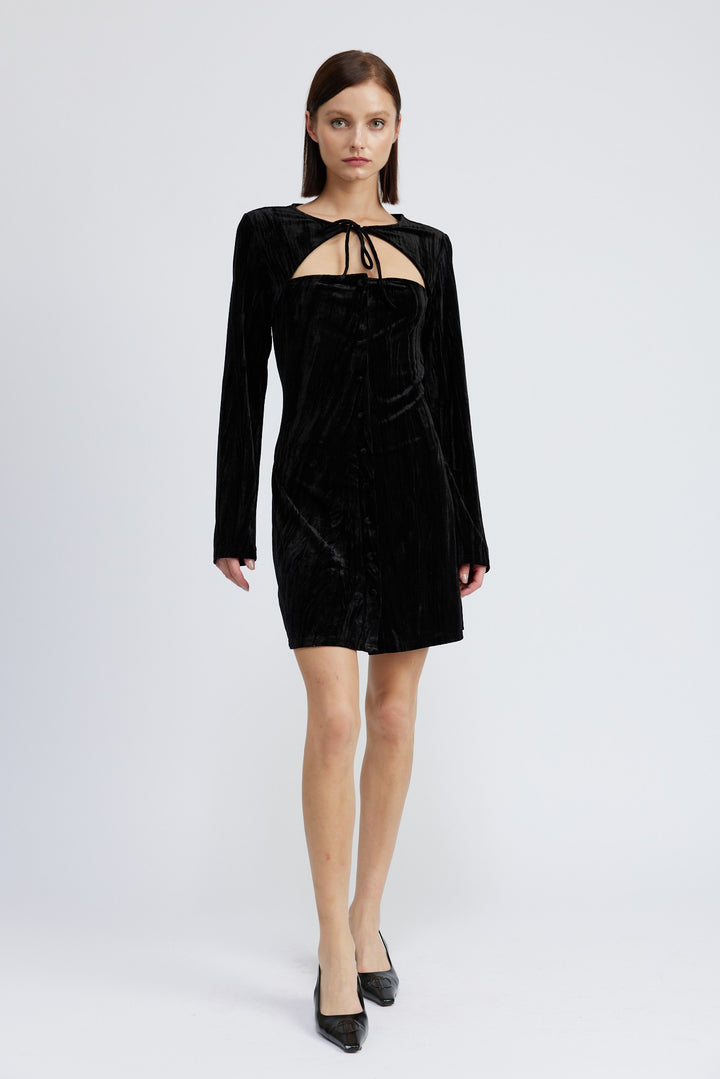 Long Sleeve Mini Suede Dress