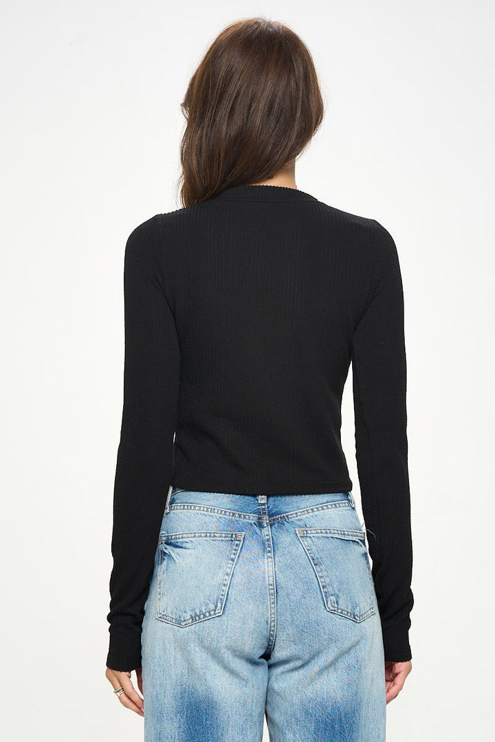 Made In Usa Ribbed Round Neck Long Sleeve Crop Top