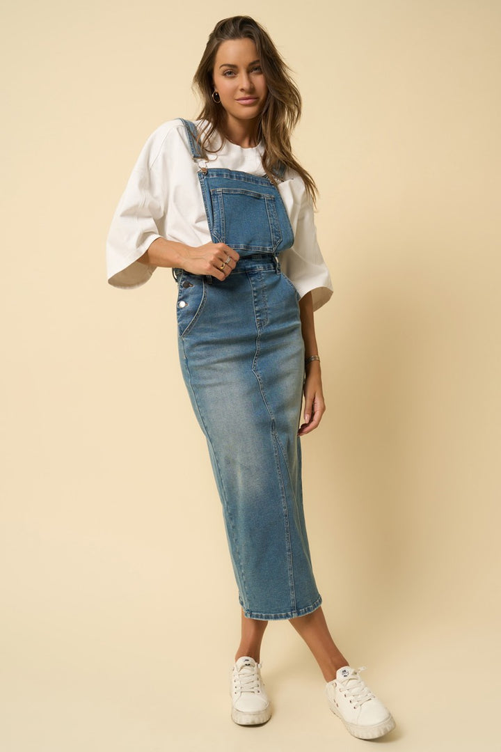 DENIM BLUE Overall Long Skirt