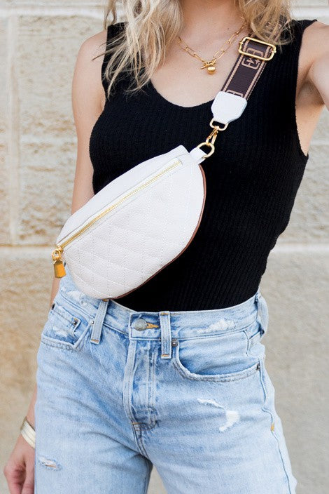 Bone Myra Quilted Leather Crescent Sling Bag