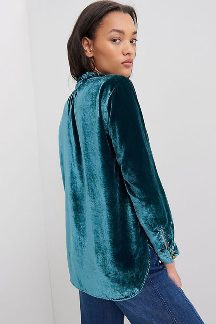 Coco Velvet Button Frilled Neck Blouse Top