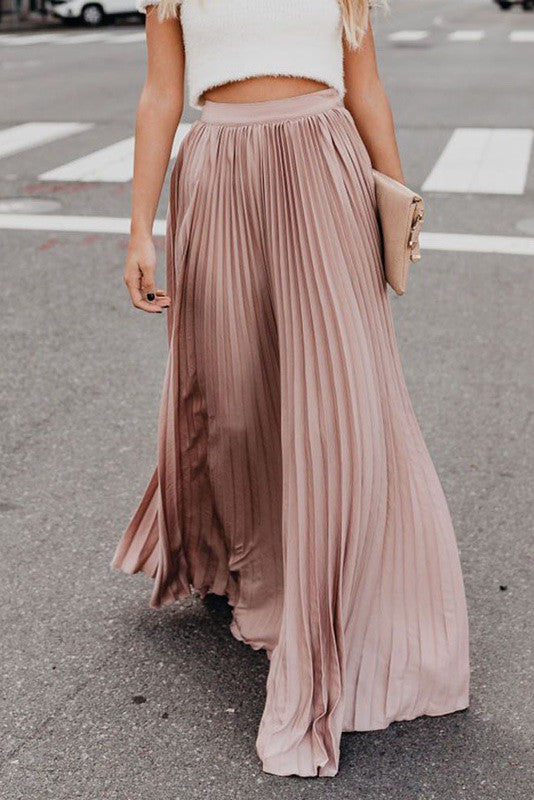 Light Pink Pleated Maxi Skirt
