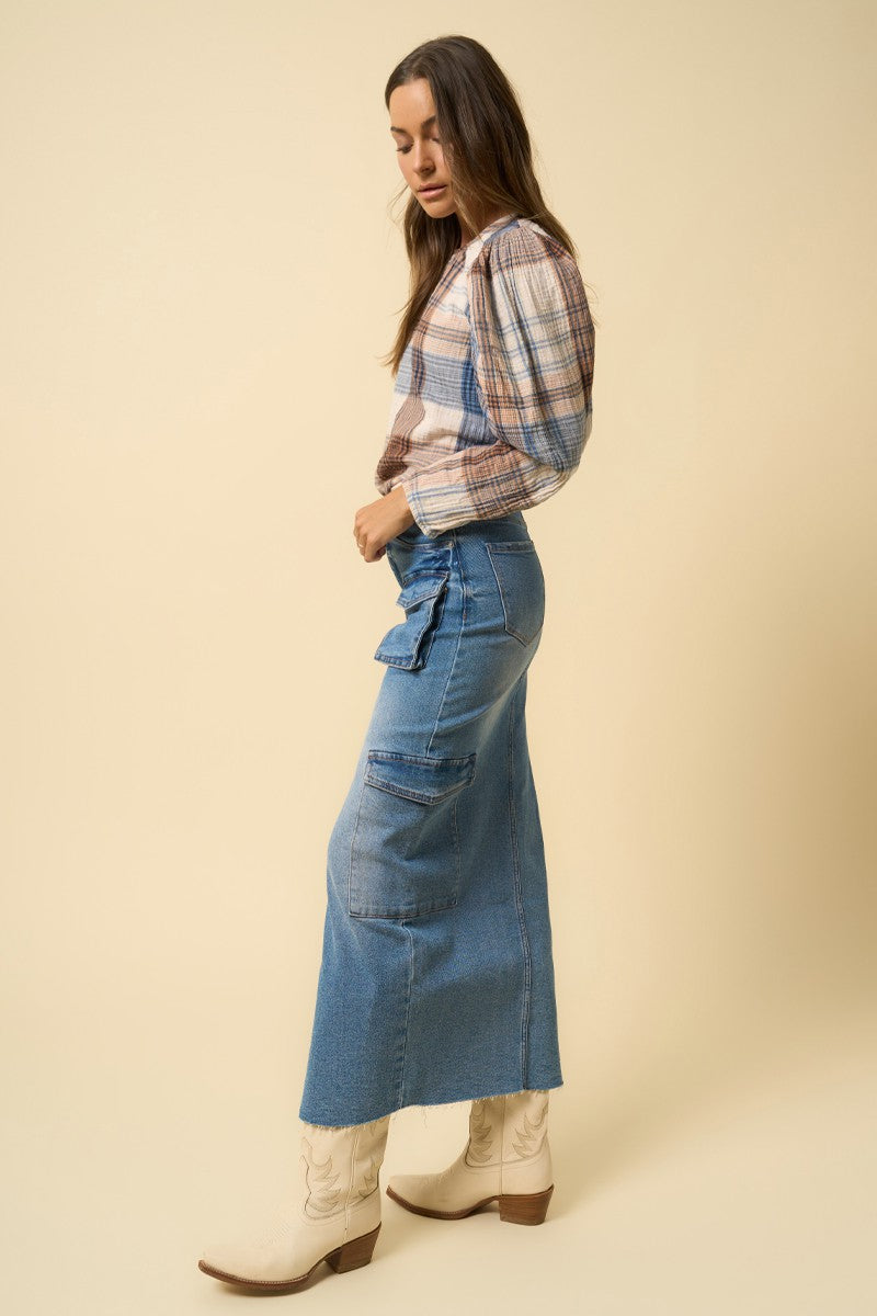 Medium Denim Super Maxi Cargo Skirt 3