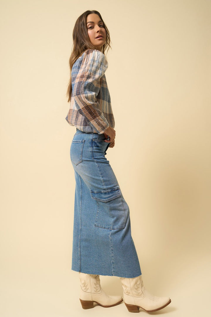 Medium Denim Super Maxi Cargo Skirt 3