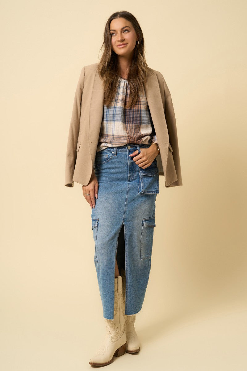 Medium Denim Super Maxi Cargo Skirt 1