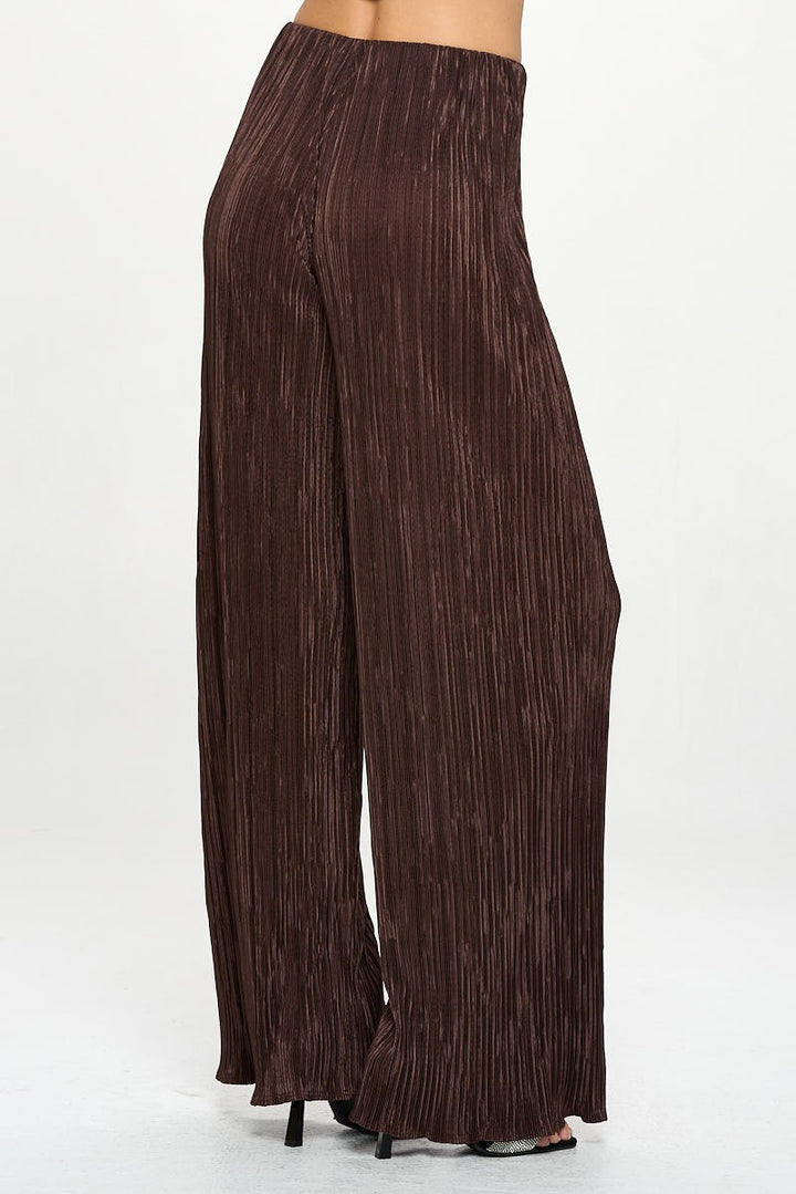 Brown Made In Usa Vibrant Plisse Lined Straight Pants