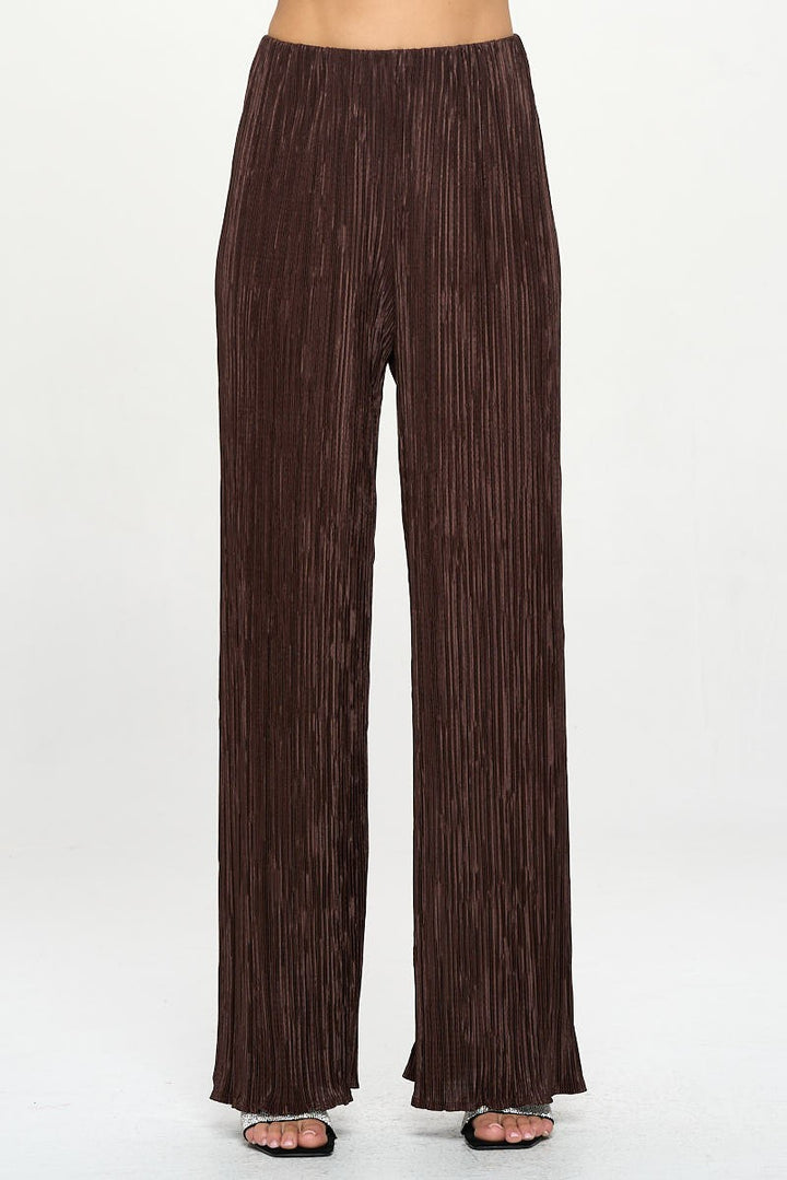 Brown Made In Usa Vibrant Plisse Lined Straight Pants