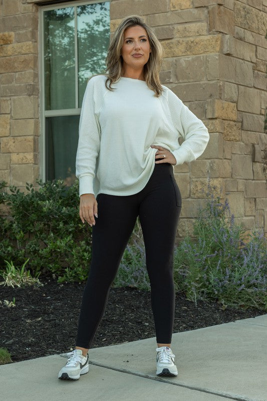 Black Black Fleece Full Length Leggings With Pockets 1