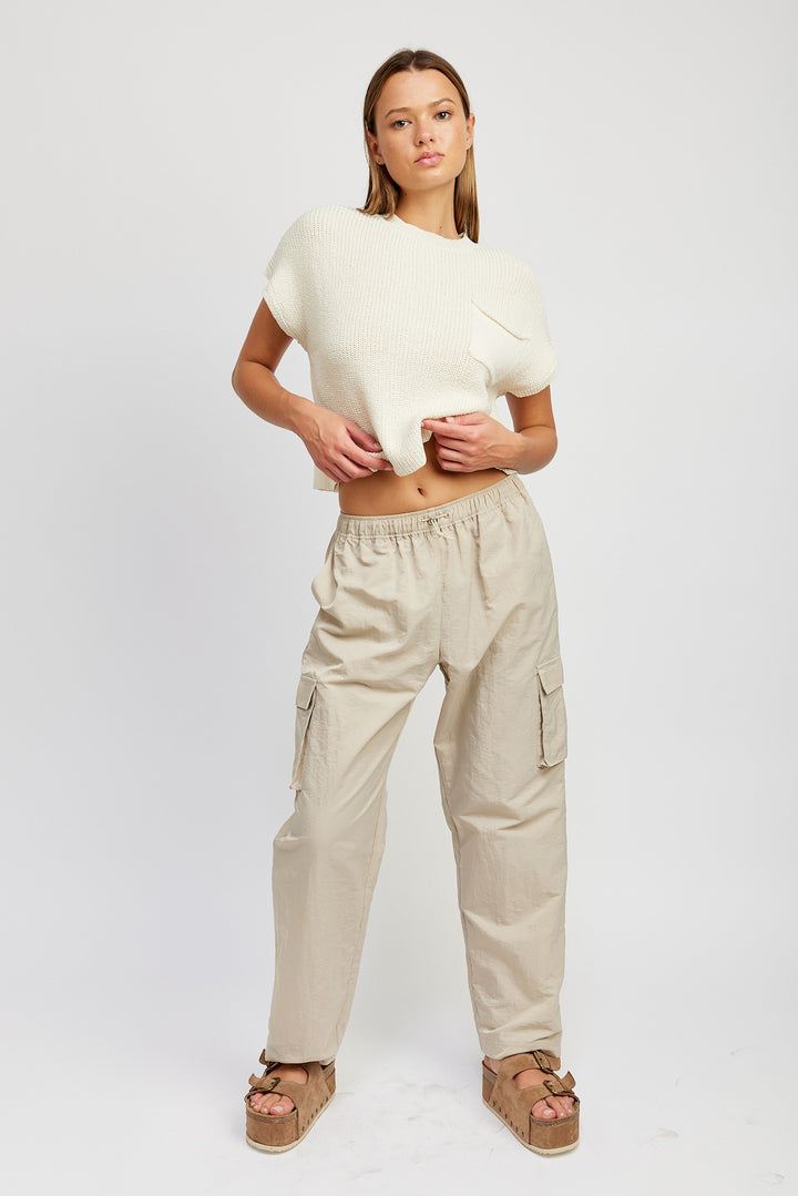 Straight Leg Pants With Elastic Waist Band