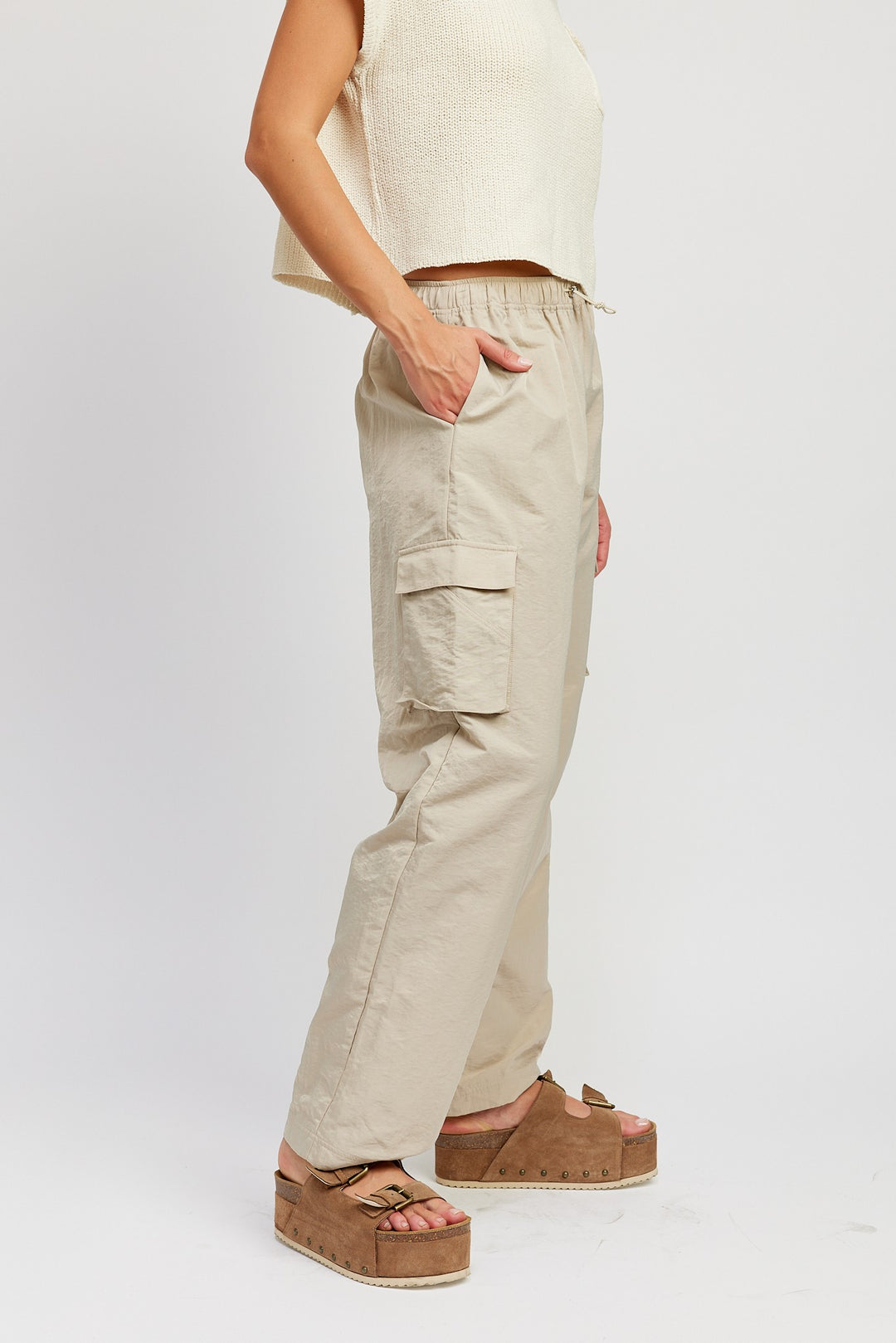 Straight Leg Pants With Elastic Waist Band