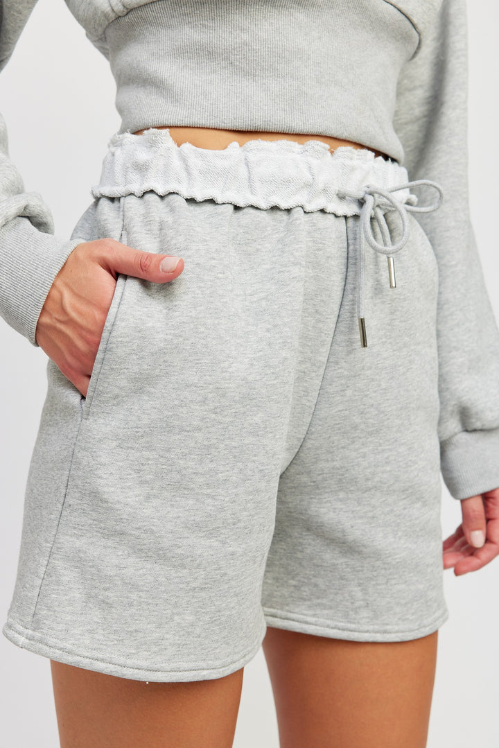 H Grey French Terry Paper Bag Shorts