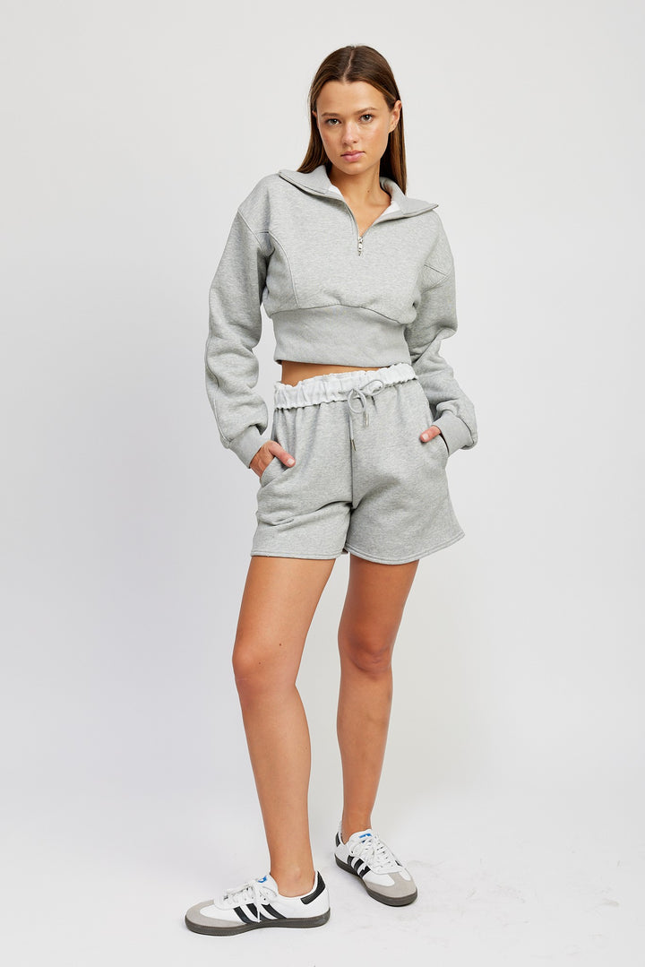 H Grey French Terry Paper Bag Shorts