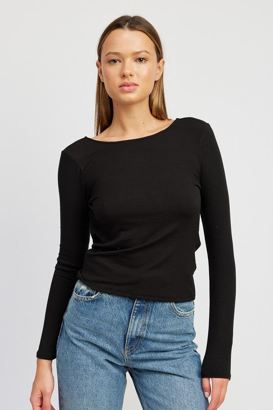 BLACK Open Back Top With Twist Detail