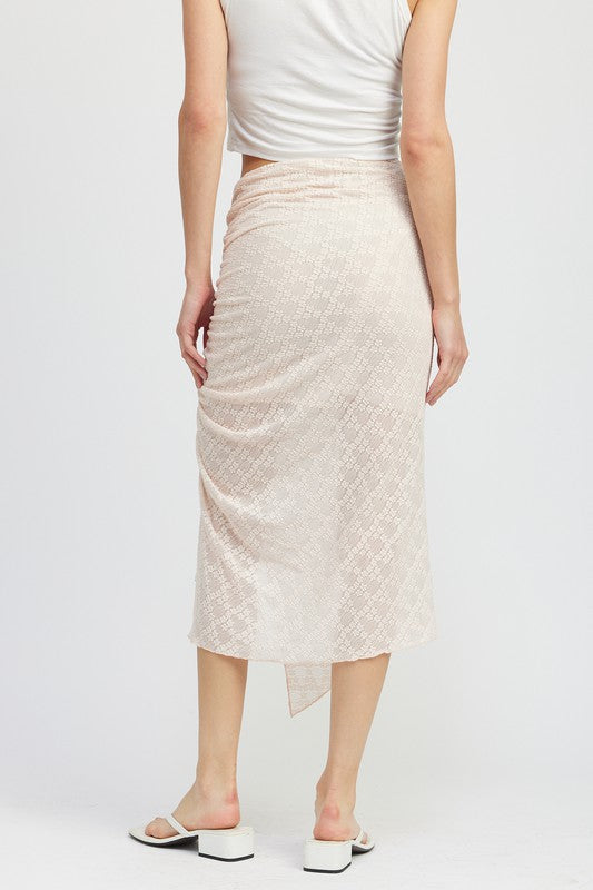 Ruched Lace Skit With High Slit