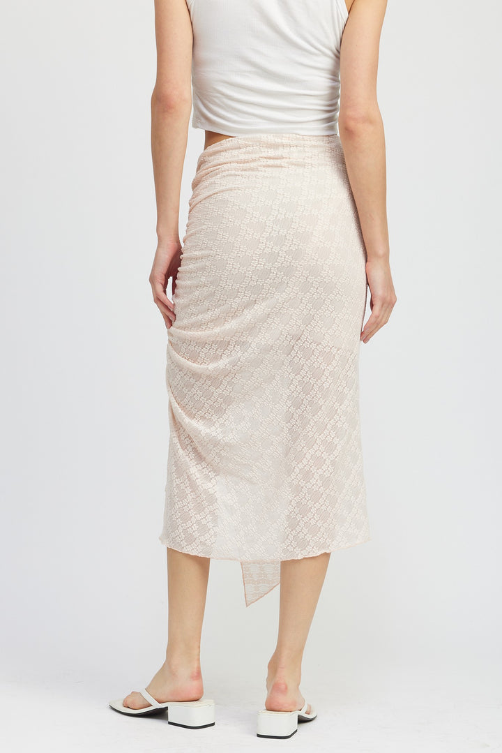 Ruched Lace Skit With High Slit
