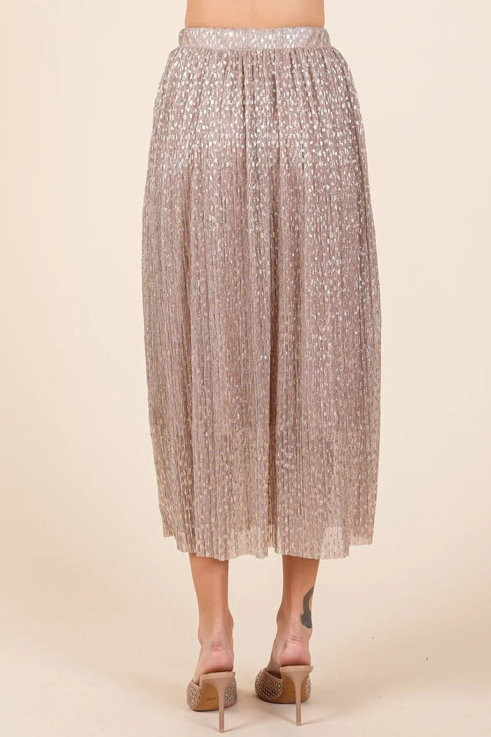 Blush Mittoshop Metallic Glitter Speckle Print Elastic Midi Skirt 1