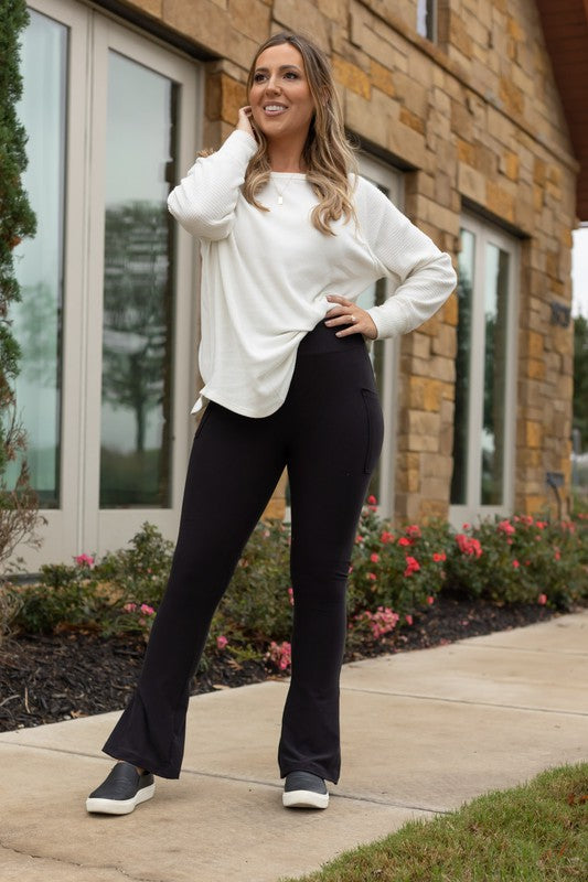 Black Black Flare Leggings With Pockets 2
