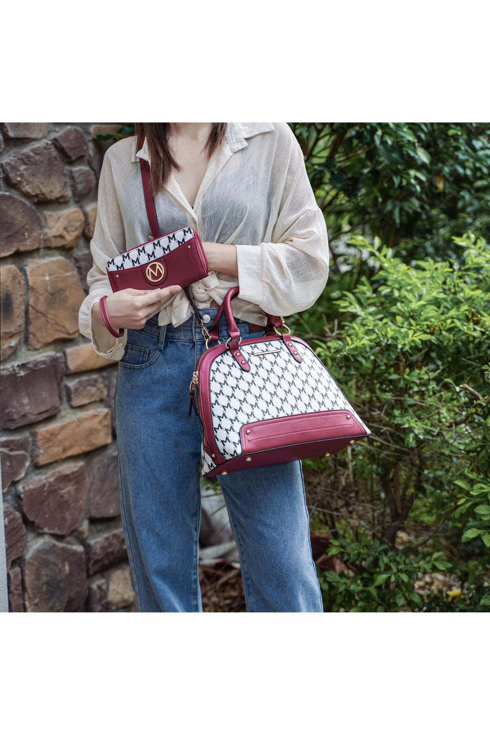 Cognac Brown Mkf Frida Satchel Bag With Matching Wallet By Mia