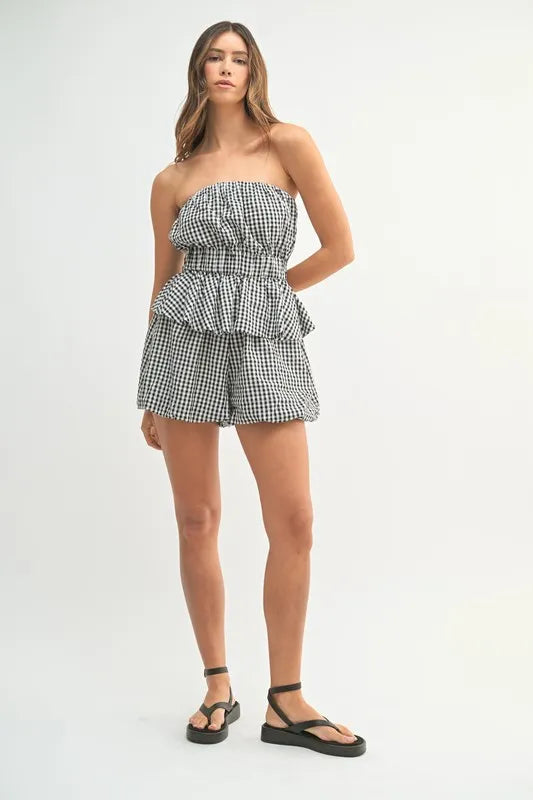 Mable Gingham Tube Top And Shorts Set