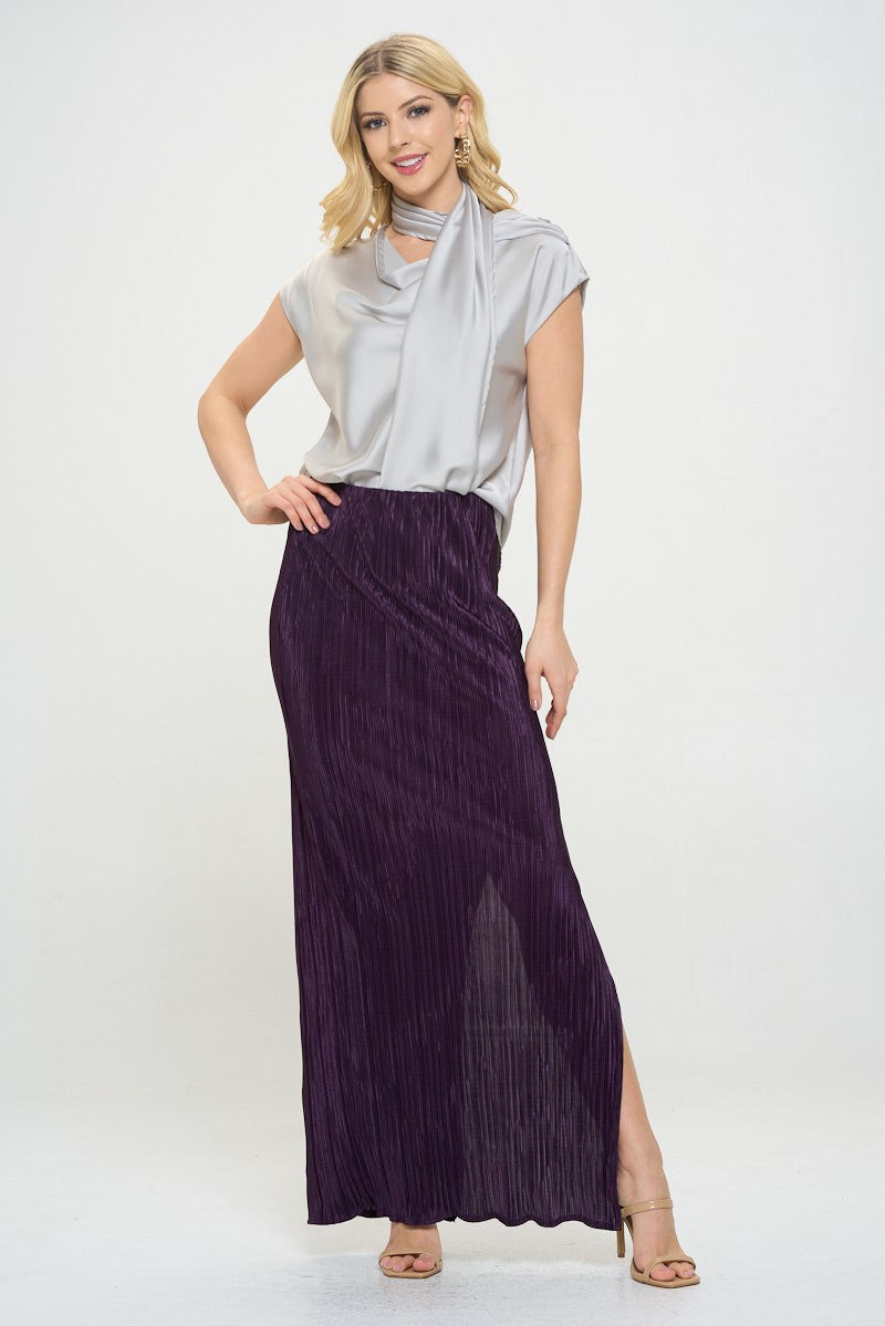 Made In Usa Plisse Maxi Skirt With Slit 3