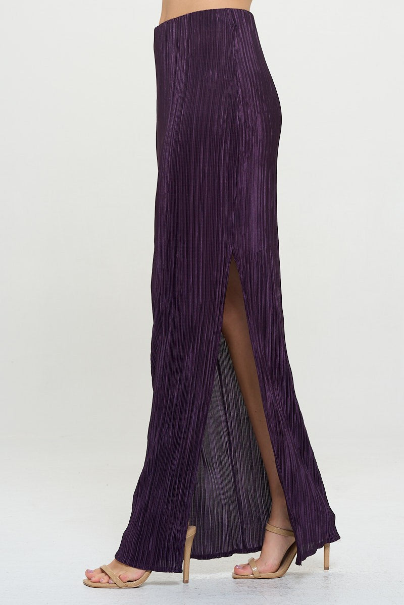 Pu Made In Usa Plisse Maxi Skirt With Slit 3