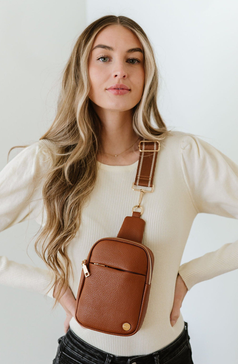 Cream Bridget Sling Crossbody Phone Case Fanny Belt Bag