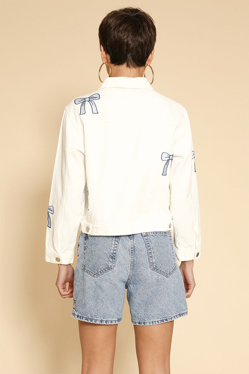 Embroidered Bow Denim Jacket
