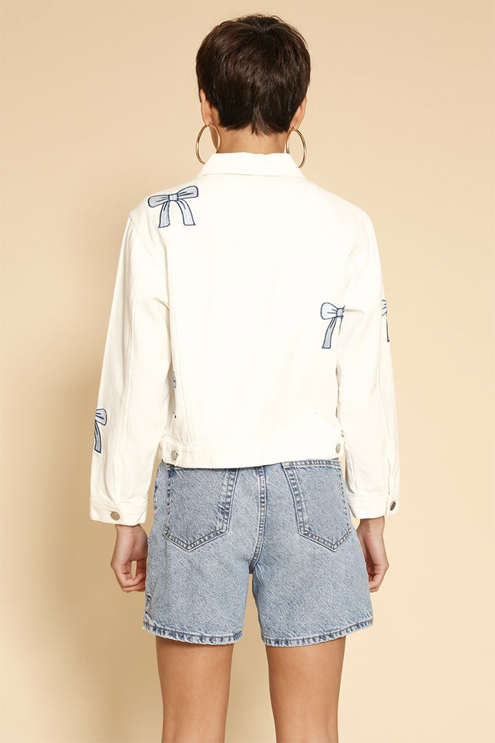 Embroidered Bow Denim Jacket