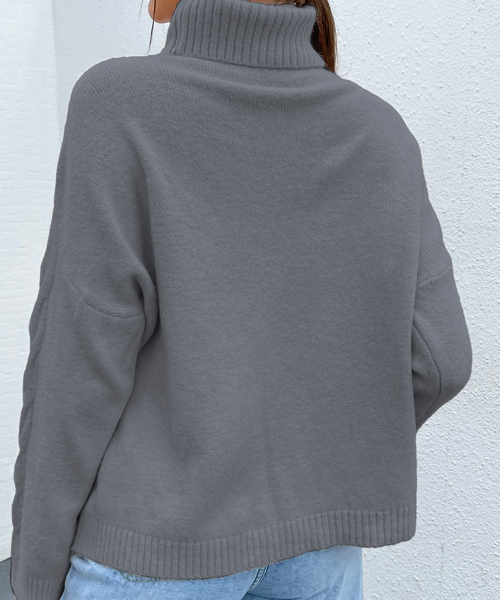 Grey Turtleneck Drop Shoulder Sweater