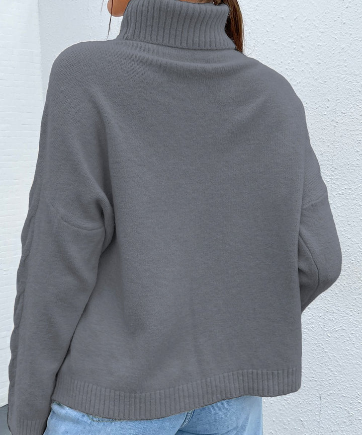 Grey Turtleneck Drop Shoulder Sweater