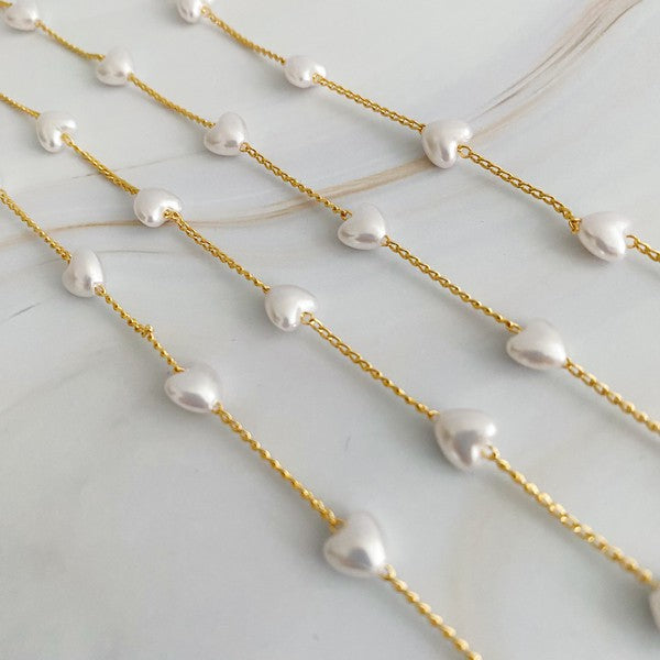 Pearl Pearl Heart Long Chain Necklace