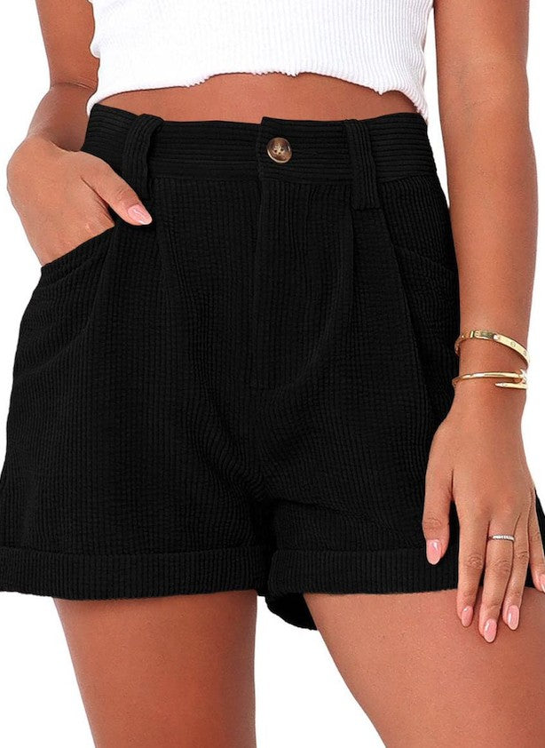 Black High Waisted Corduroy Shorts