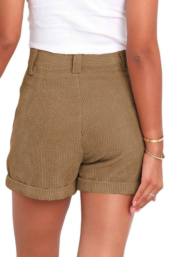 Black High Waisted Corduroy Shorts