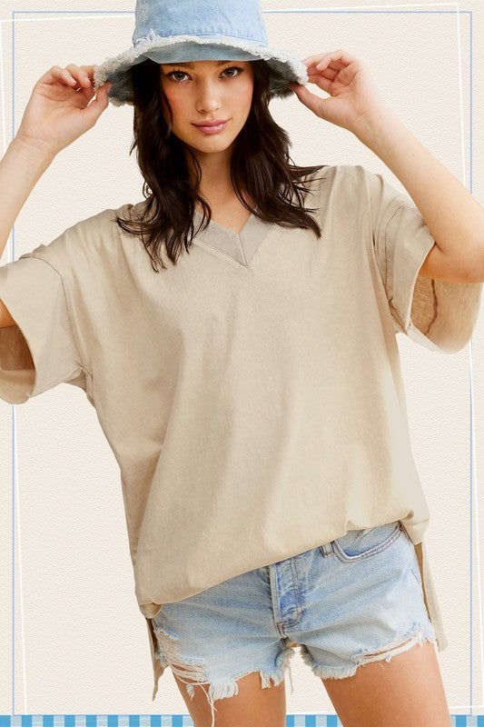Black Mineral Washed Oversized Short Sleeve Top