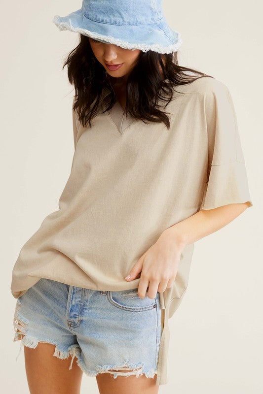 Black Mineral Washed Oversized Short Sleeve Top