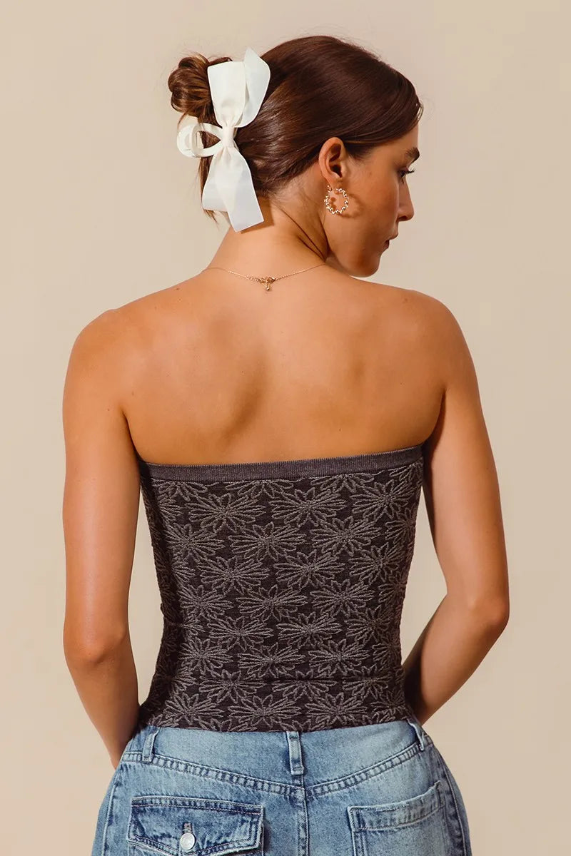So Me Jacquard Floral Two Tone Seamless Tube Top 1